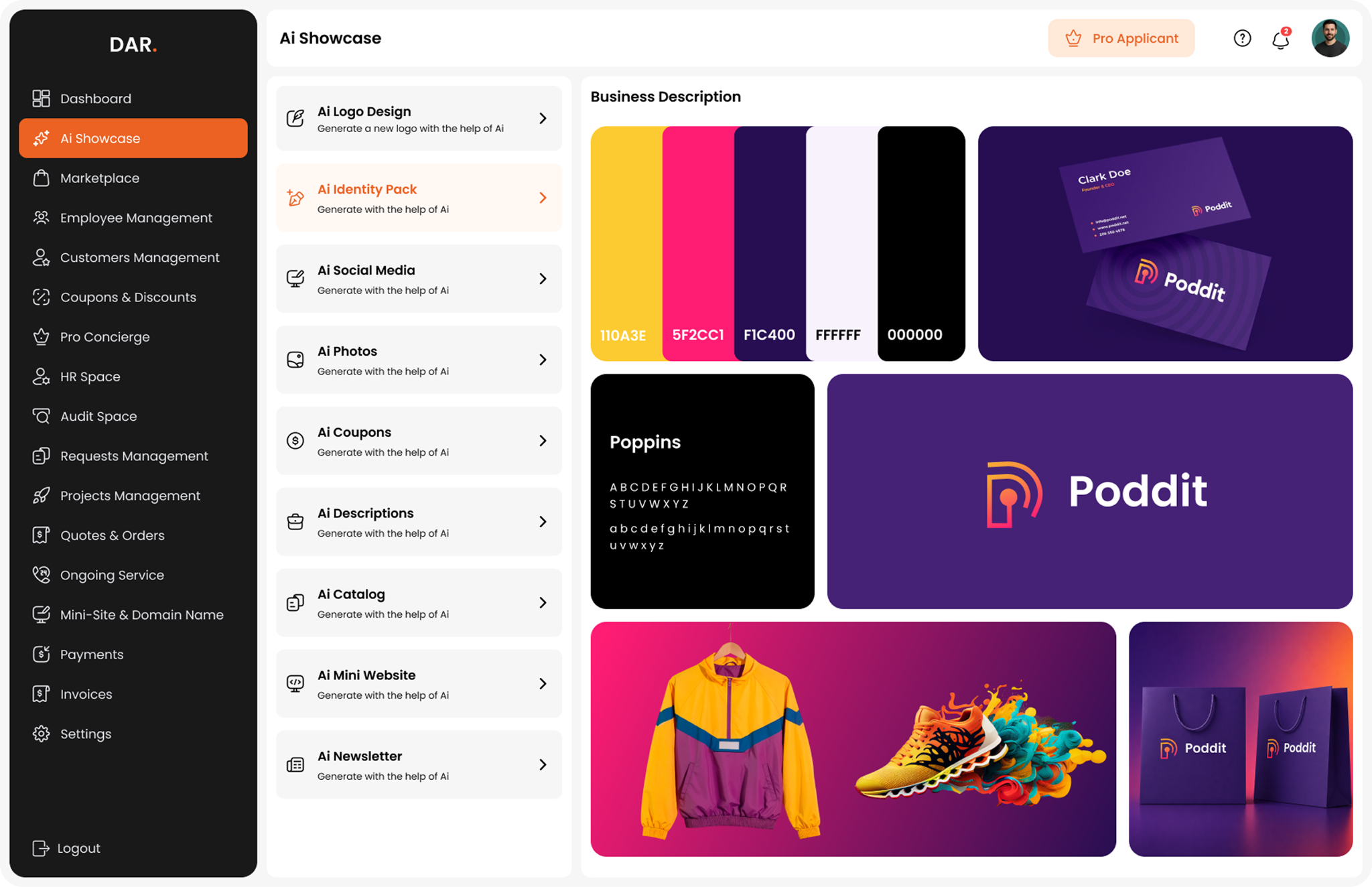 DAR AI showcase dashboard